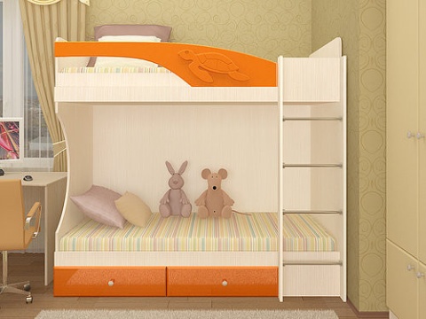 Кровать 2-х Ярусная Ириска МДФ (2,03х1,85х1,08/сп. место 0,8х2,0)/Разные Цвета